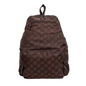 Authentic Gucci GG Monogram Brown Nylon Backpack Rucksack Travel Bag Vintage